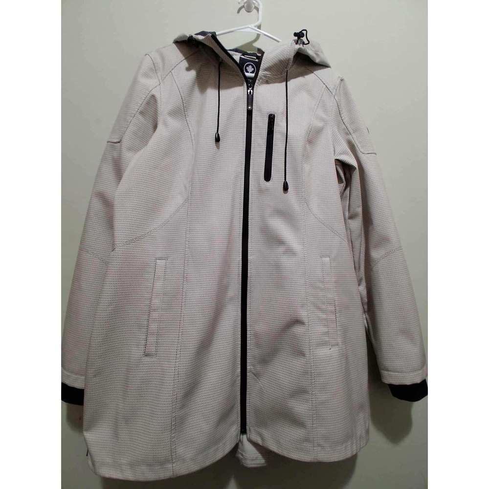 Halifax Traders Women's M‎ Full Zip Hooded Jacket Cream W/Black Dots Rain Coat
